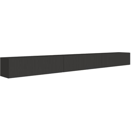 Selsey Veldio – Hangend TV-meubel met geribbelde fronten, 300 cm, zwart