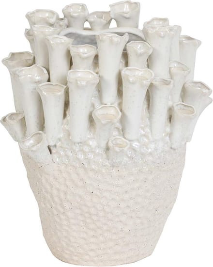 Vaas deco Ø27,5x27,5 cm KYRAL keramiek crème+wit