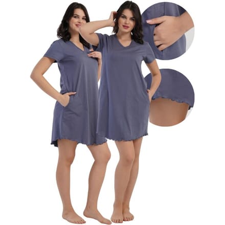 Chemise de Nuit Vienetta L Coton Manches Courtes Confortable Poches