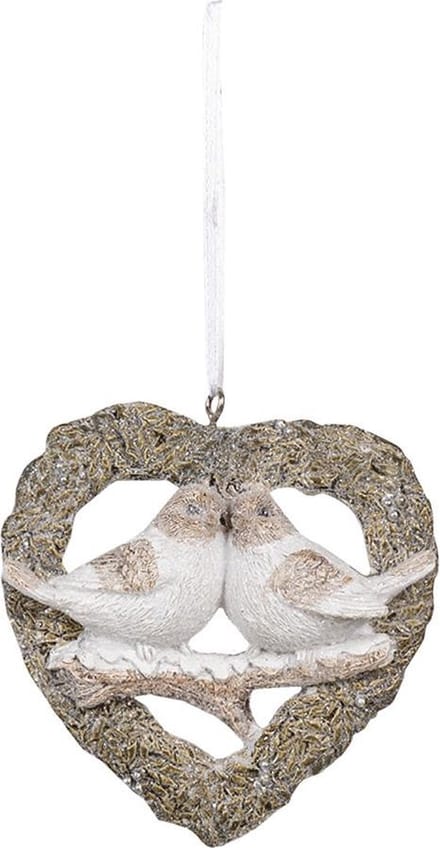 Clayre & Eef Kersthanger Hart 8x2x8 cm Grijs Polyresin Hartvormig Kerstbal