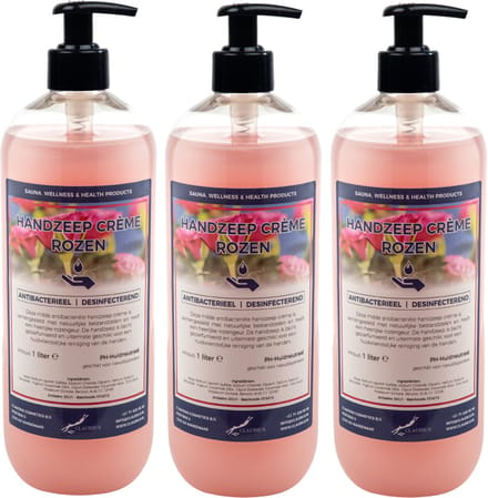 Handzeep Creme Rozen 1 liter - met gratis pomp - set van 3 stuks
