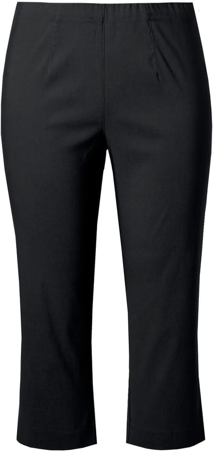 Ulla Popken - Dames - Bengalin broek kuitlang elastische tailleband stretch - Zwart - Maat 68