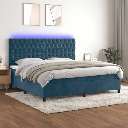 vidaXL - Boxspring - met - matras - en - LED - fluweel - donkerblauw - 200x200 - cm