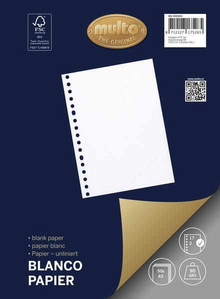 Multo - Ringbandpapier - A5 - blanco - 17 rings - 90 grams - 50 vel