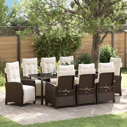 vidaXL - Tuin - Eettafel - Set - 9 - st - Bruin - poly - rattan