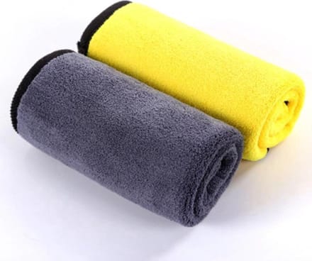 Scoby - 2 x Microvezel Doek - Auto Poetsdoek - Schoonmaakdoek - Microfiber Cloth - 30x40CM - Grijs/Geel - 2 Stuks