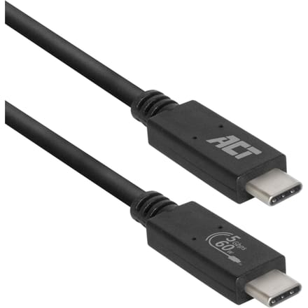 ACT Gecertificeerde USB-C Kabel | 3.2 Gen1 | Aansluitkabel | C male - C male | 5Gbps | Zwart | 1 meter AC7401