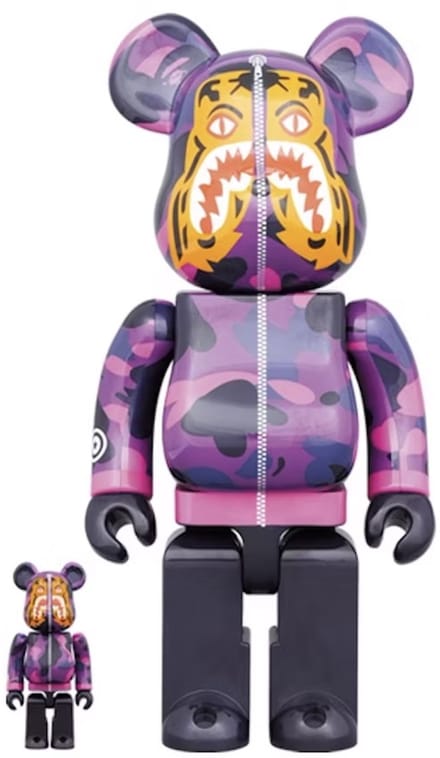 400% & 100% Bearbrick set - Camo Tiger by BAPE (Purple ver.)