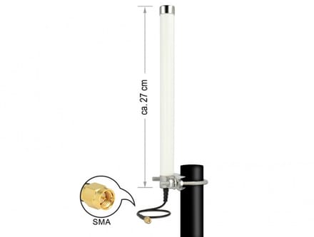 LTE -antenne SMA -plug 2 - 6,5 DBI 27 cm omnidirectionele vaste paalbevestiging Wit buiten