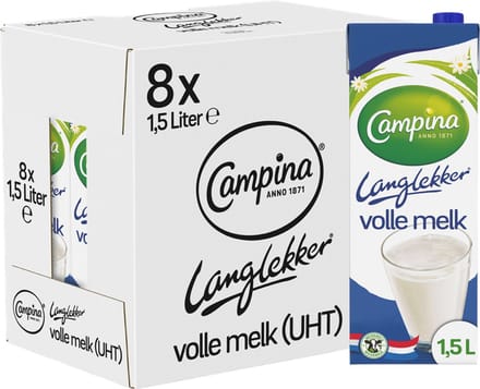 Campina Langlekker – Volle Melk – Houdbaar – 8 x 1,5 L – Voordeelverpakking