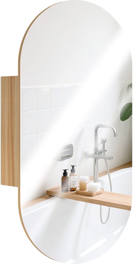 HOMCOM-Spiegelkast-45x13.5x90cm-MDF-Natuurlijk hout