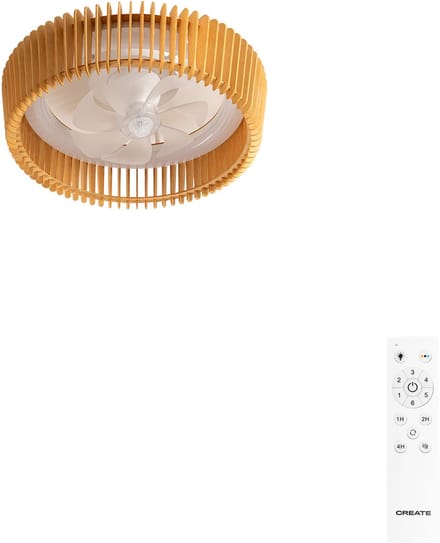 CREATE - Plafondventilator 20W stil Ø58cm richtingsschoepen met LED verlichting - Wit / Licht hout - WIND CRAFT
