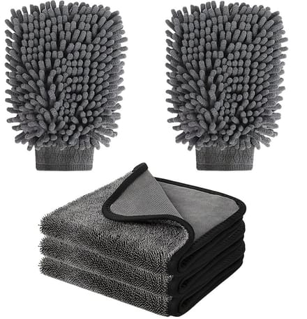 Livé® Auto Was Set – Microvezel Droogdoek & Washandschoenen 5-delig