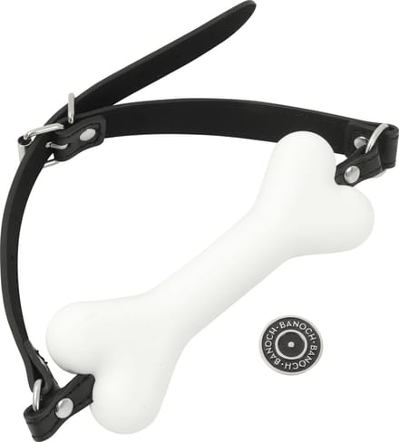 Banoch - Mouthgag bone - siliconen gag bot - honden bot wit - puppy play