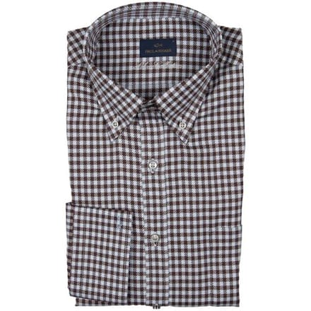 Paul & Shark Overhemd Silver Cotton Satin Check Shirt Blauw-Bruin / male