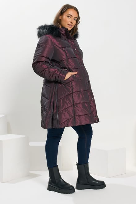Bump It Up Maternity Paarse Panelled Puffer Midi Jas Size 48