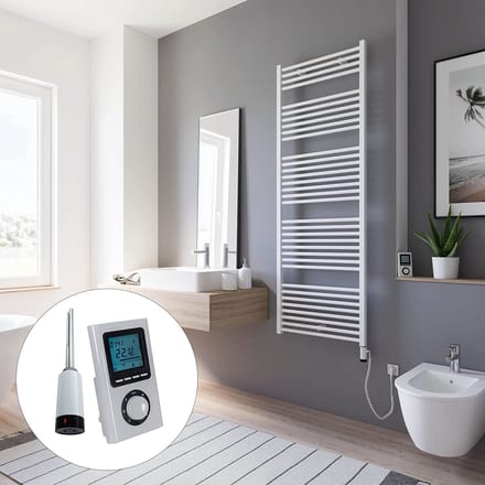Schulte TURBO - elektrische designradiator - 60x170cm - wit - digitale remote aansluiting rechts - 800 Watt