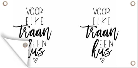 Schuttingposter Beterschap - Quotes - Wit - Kus - 200x100 cm - Tuindoek