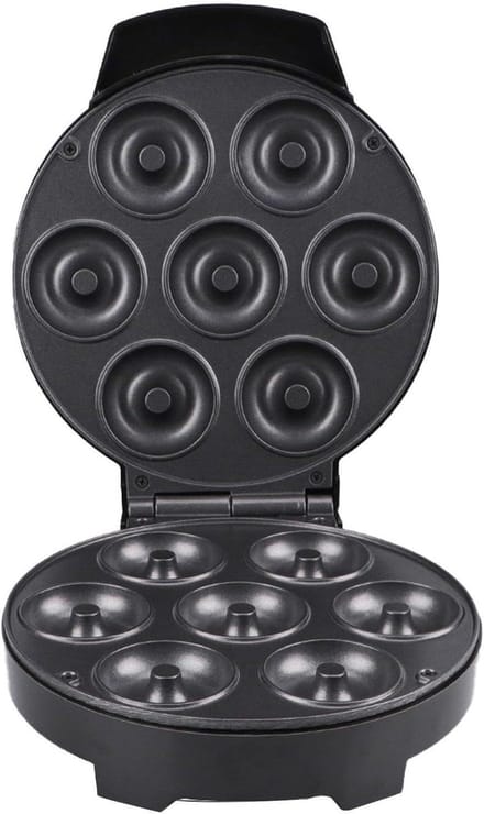 Donut Maker - Mini Wafelmachine - Zelf Snacks Maken - Dubbelzijdige Verwarming - 7-gaats - Zwart
