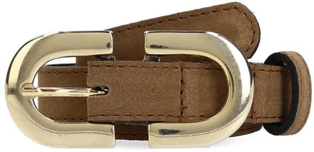 Manfield - Dames - Taupe suède riem met gouden chain - Maat 085