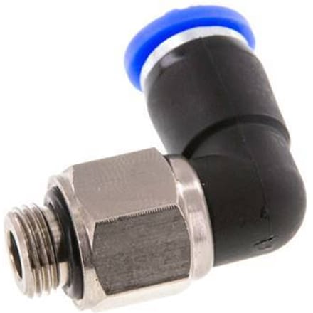 6mm & G1/8'' L-stuk Draaidoorvoer Insteek Buitendraad Vernikkeld Messing/PBT NBR