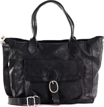 CAMPOMAGGI Leren Shopper Schoudertas Shopping Bag Nero Zwart