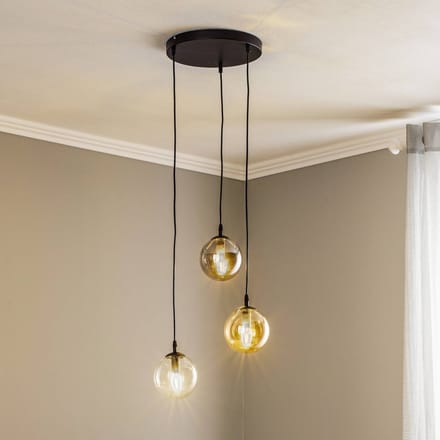 EMIBIG LIGHTING Hanglamp Glassy, 3-lamps, rond, grafiet/amber/helder, glas