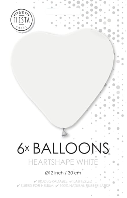 Ballonnen - Hart - Wit - 30cm - 6st.