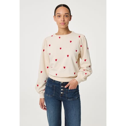 Fabienne Chapot Dina Sweater Oatmeal / Disco Red Maat: L | Sweaters Outlet | Dames | Beige
