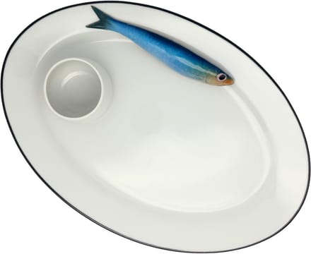 Sardine Borrelbord met klein dipbakje - Ovaal wit serveerbord 35x24cm