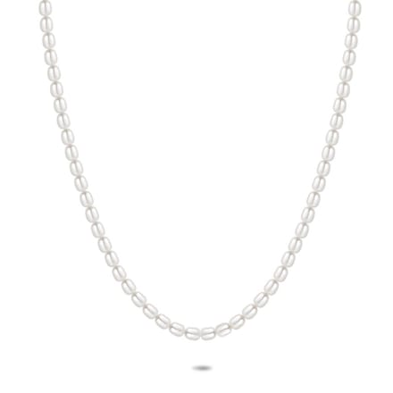 Twice As Nice Halsketting in zilver, ovale parels 50cm+5cm