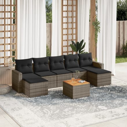 vidaXL - 8-delige - Loungeset - met - kussens - poly - rattan - grijs