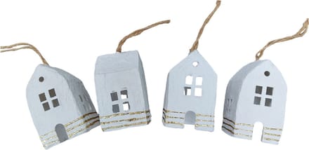 Only Natural - kersthanger - huisje paper mache - set van 4 - biologisch afbreekbaar