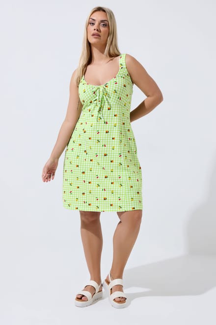 Limited Collection Groene Minijurk Met Geruit Fruitprint Size 54-56