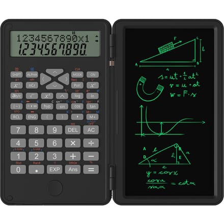 Wetenschappelijke rekenmachine met uitwisbaar schrijfbord 240 functies 2-regelig LCD-scherm Opvouwbaar zwart