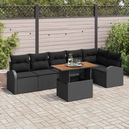 vidaXL Tuinbank Set met kussen 7 pcs Zwart