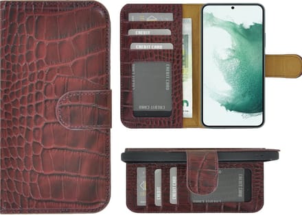 MoDo hoesje Geschikt voor Samsung Galaxy S22 Plus - Echt Leer Book Case - Croco Bordeauxrood