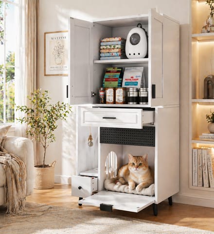 Clruro Kattenkast - Multifunctioneel - met Verplaatsbare Planken, Lades en Kattenbed