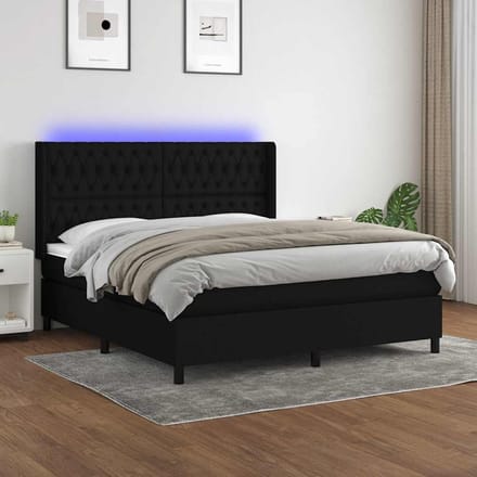 vidaXL - Boxspring - met - matras - en - LED - stof - zwart - 180x200 - cm