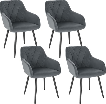 Kamyra® Set Van 4 Velvet Eetkamerstoelen - Eetkamerstoel - Stijlvol, Ergonomisch & Comfortabel - Donkergrijs