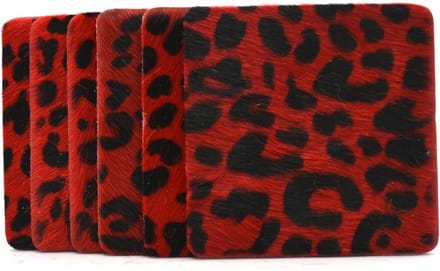 Timbelt set van 6 onderzetters - panter rood - 100% leer