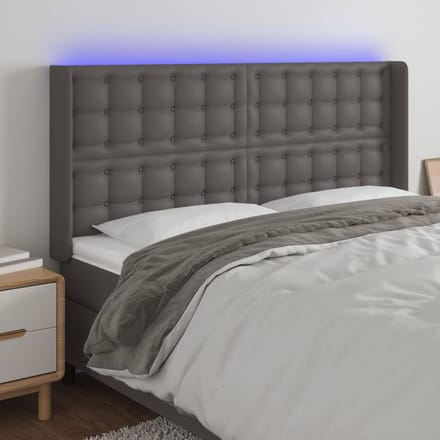 vidaXL - Hoofdbord - LED - 203x16x118/128 - cm - kunstleer - grijs