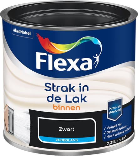 Flexa - Strak In De Lak Binnenlak Zijdeglans - Zwart - 250 Ml