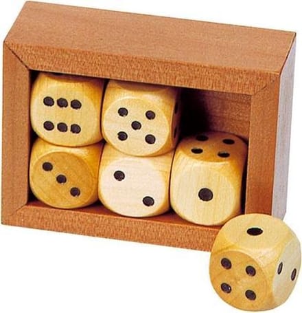 GOKI Dobbelsteenkistje - Hout - 6X4,5X3Cm - Met 6 Houten Dobbelsten