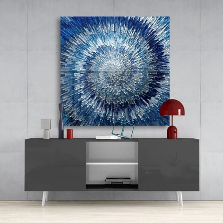 Vierkant Glasschilderij – Blauwe Abstracte Explosie - 40x40 cm