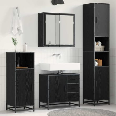 vidaXL - Badkamermeubel - Set - 3 - st - Zwart - Eiken - 65 - x - 33 - x - 60 - cm