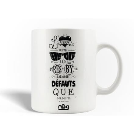 Mug en Céramique - L'amour - Lunettes Noires - 30cl - Blanc - Compatible Lave-Vaisselle