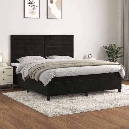 vidaXL - Boxspring - met - matras - fluweel - zwart - 160x200 - cm