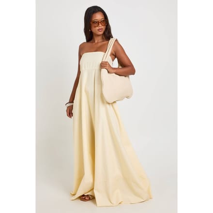 boohoo Dames Katoenen Poplin Gesmokte Maxi Jurk Met Elastische Rug | Citroen | Maat: 36