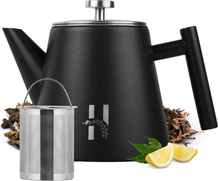 Hanamura Theepot - Met filter - Dubbelwandig - Zwart - 1200mL
